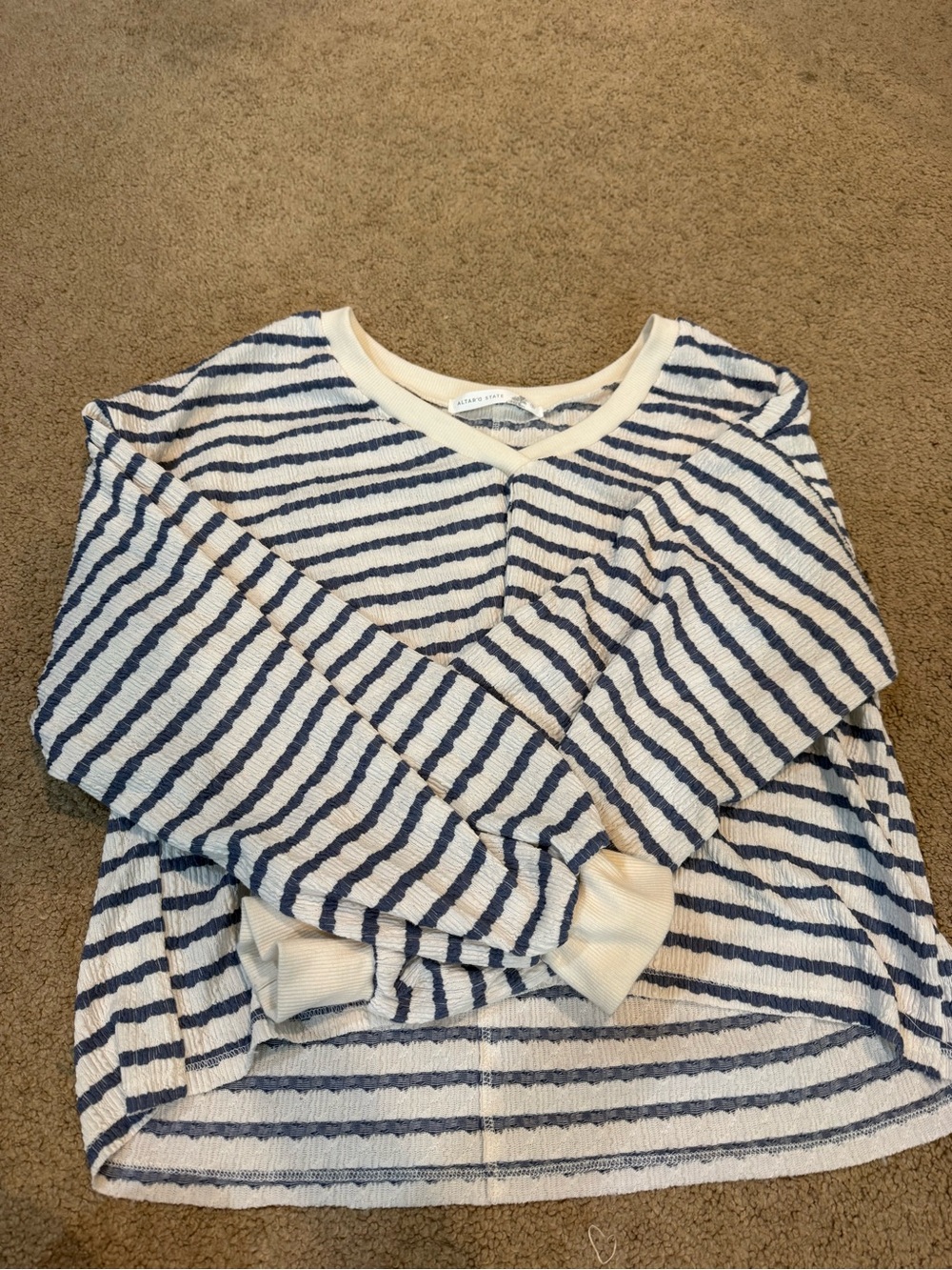 Altar'd State Cream and Navy Striped Knit Top